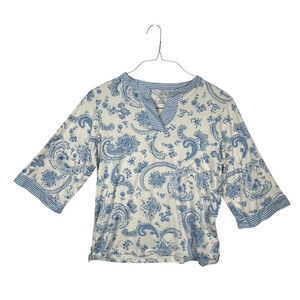 Flora Nikrooz Womans Top Multicolor SizeM Paisley 3/4 Sleeve V Neck Pajama Shirt